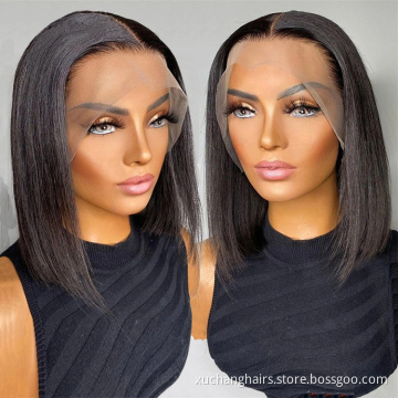 Hot selling straight lace frontal human hair wig pre plucked transparent lace bob wigs short virgin human hair lace wigs